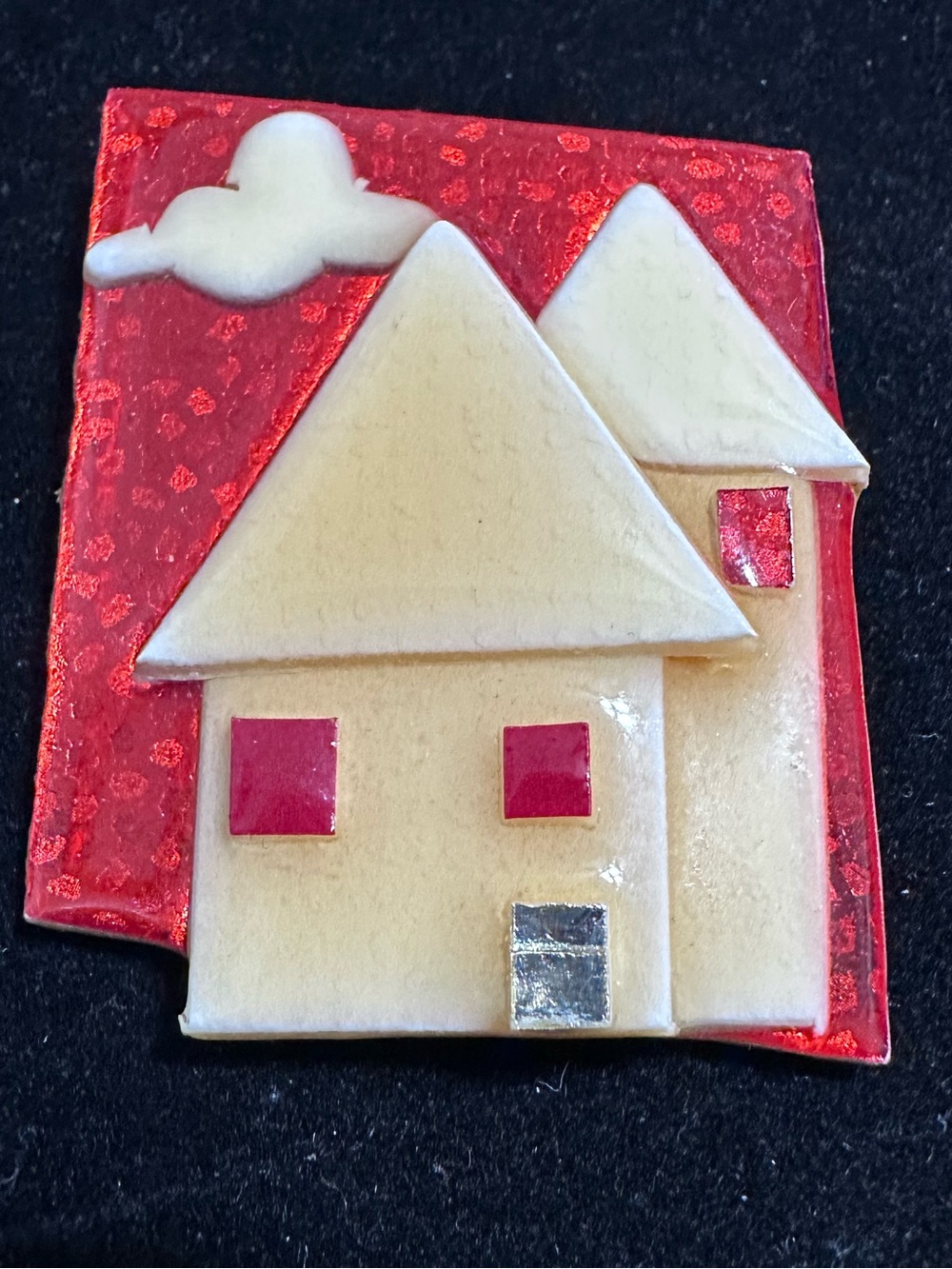 Lucinda Whimsical 3D Cream and Red House Enamel Brooch